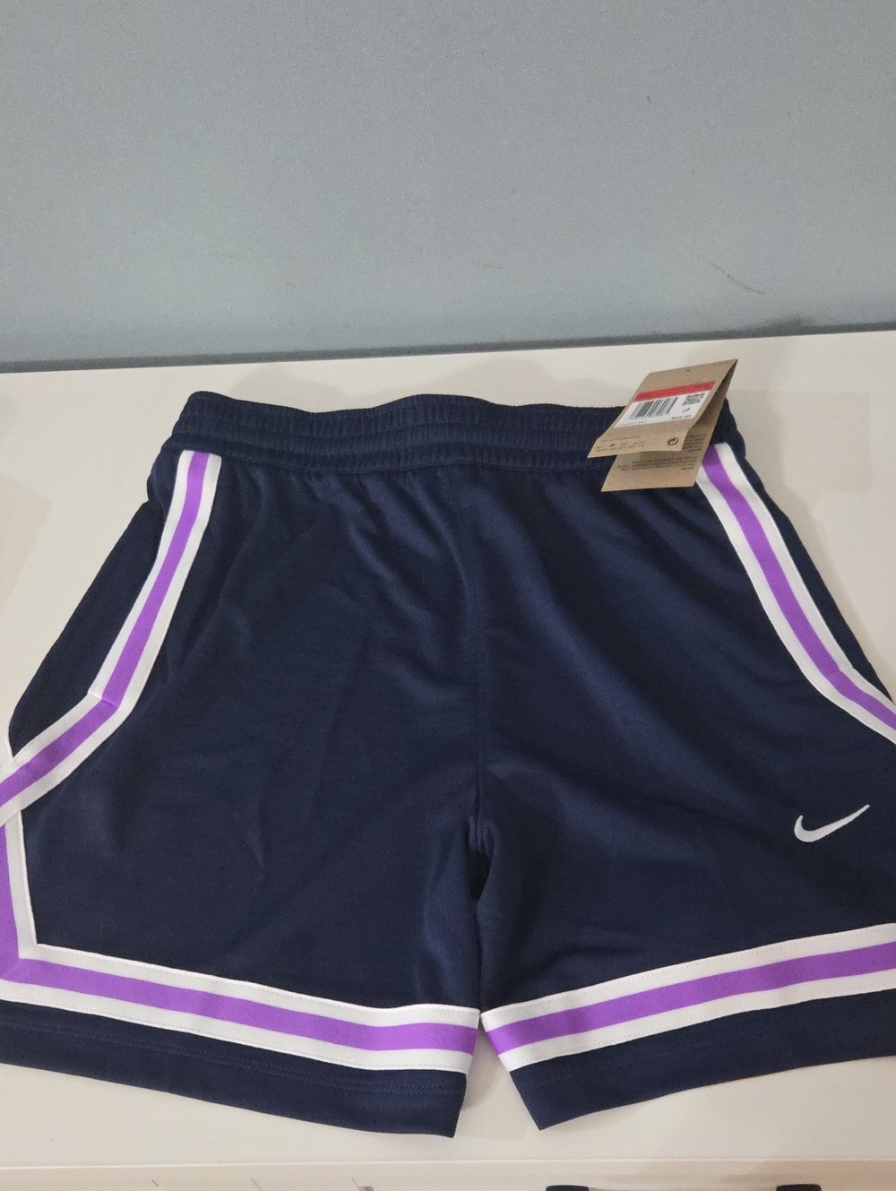 Nike Kids Navy Shorts with Purple and White Trim